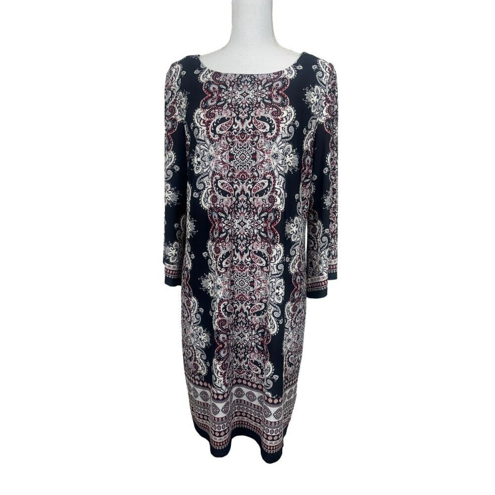 STUDIO ONE Paisley Print A-Line Dress Black & Red Sz L NWT